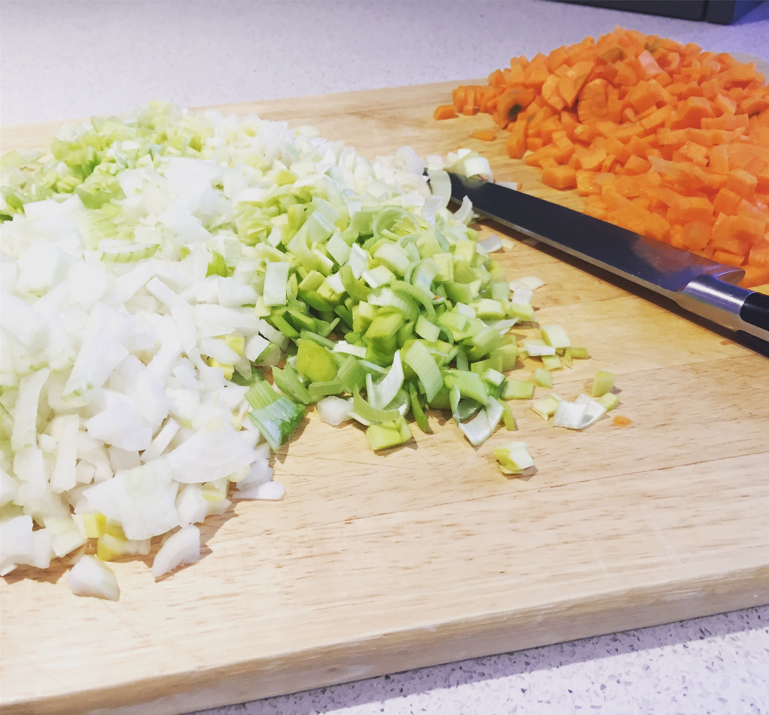 Chopped veggies for chicken soup
